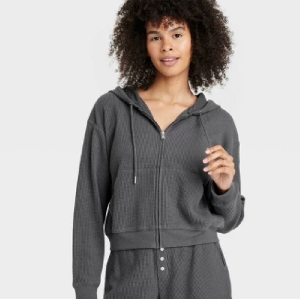 Women's Thermal Zip-Up Hoodie Sweatshirt - Auden XS NEW
